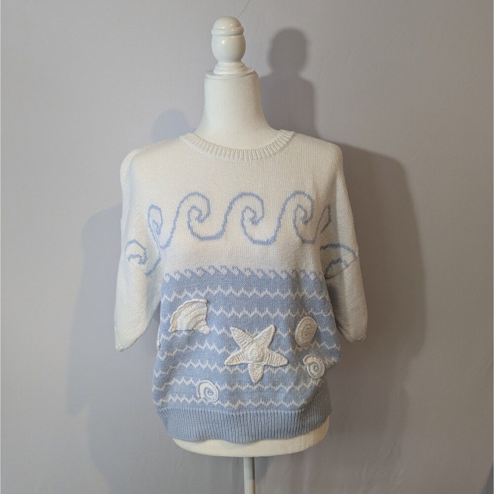 Robert Scott LTD Vintage Womens Large Nautical Coastal Starfish  Sweater 3D 90s